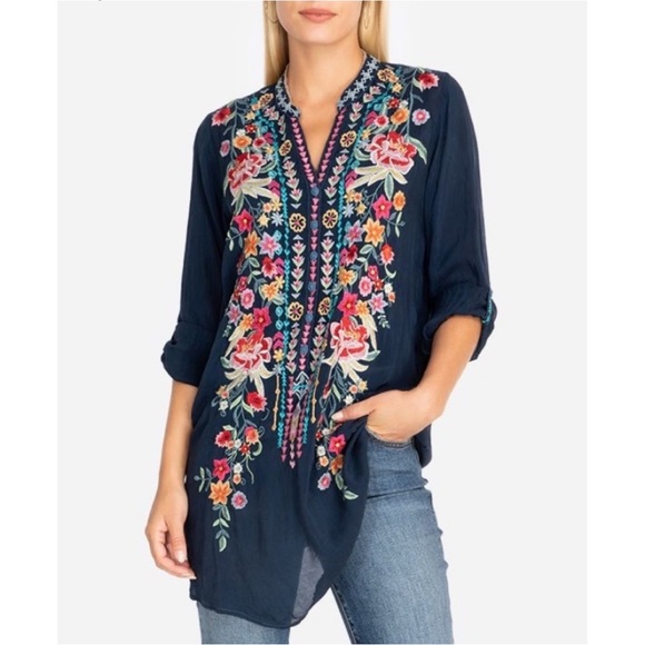 Johnny Was Annette Floral Embroidered Tunic Blue Size XS - Picture 1 of 9